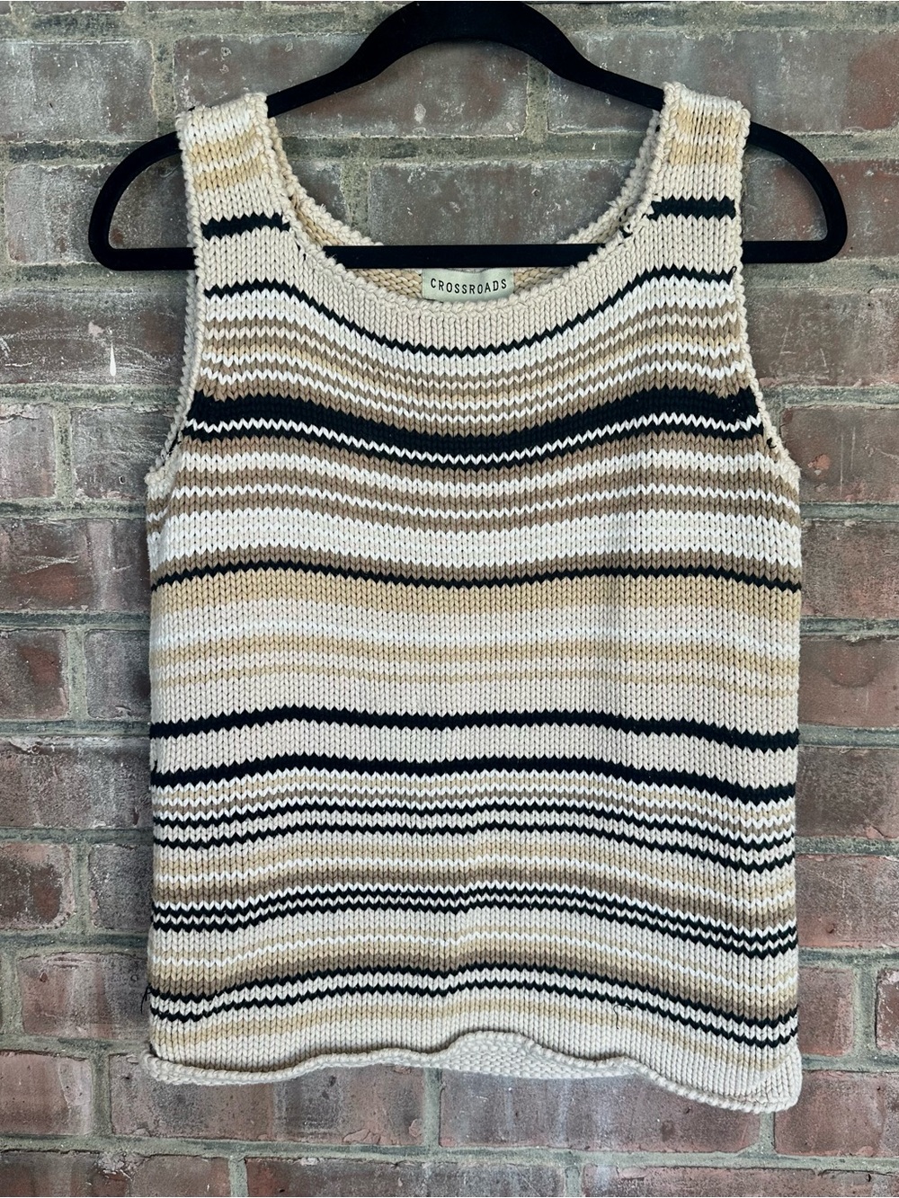 VTG Crossroads Striped Knit Tank - Cream, Tan & Black